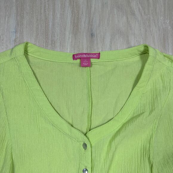 Women Within Lime Green Hankerchief Hem V-Neck Henley Weekend Wear Tunic Plus 1X - Picture 6 of 16